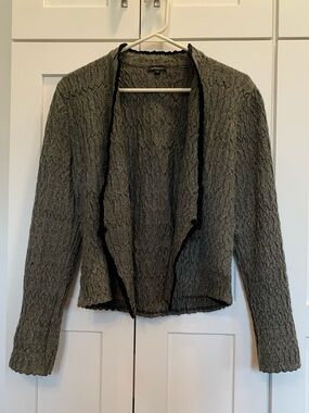 KOMAROV Open Front Cardigan Sweater Women’s S Textured Gray With Black Trim